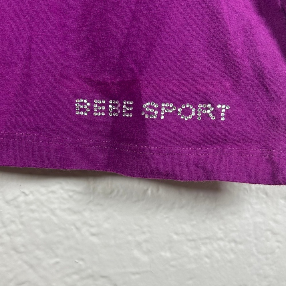 BEBE SPORT Tank Top Purple Lace Back Rhinestone Logo Y2K Size L - Picture 3 of 6